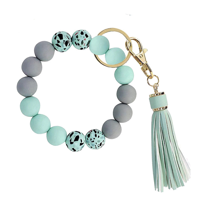 Wholesale Camouflage Silicone Bead Bracelet PU Tassel Keychain